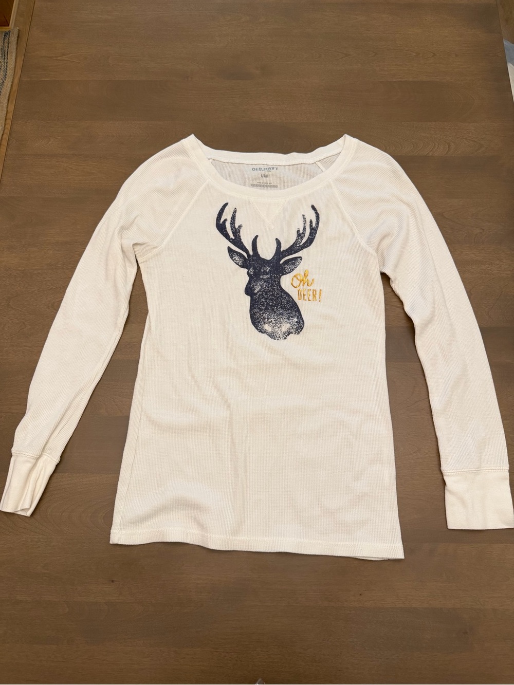 Old Navy Women’s Thermal Waffle Knit Shirt Large Oh Deer Graphic